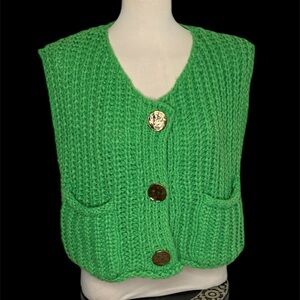 Green Chunky Knitted Women's Sweater Vest size medium Micas